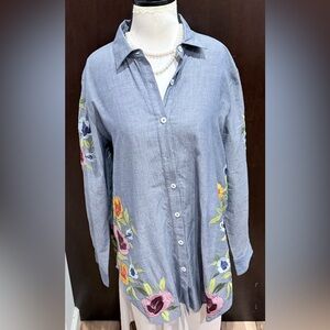 The J. Peterman Blue Floral Embroidered Blouse
